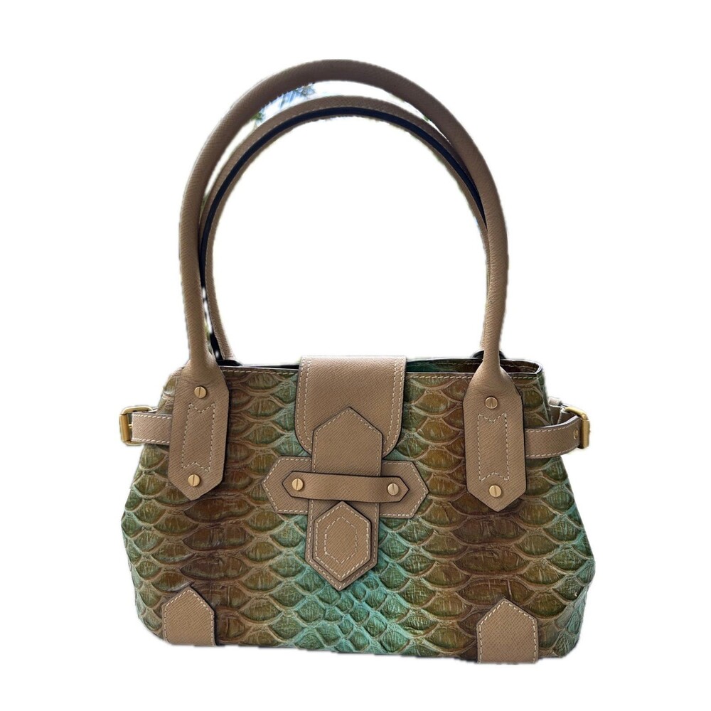 Eric Javits NY Safari Squishee Reptile Textured Saffiano Leather Satchel Handbag